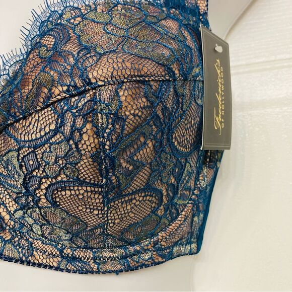 Fredrick’s Of Hollywood Voluptuous‎ Bra Padded Push Up 34DD Teal Shine Lace NEW - Picture 3 of 12